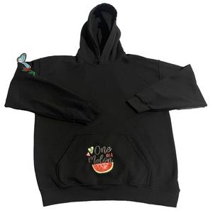 Gildan Hoodie Women Large Black Sweatshirt Pullover Watermelon Graphic Butterfly